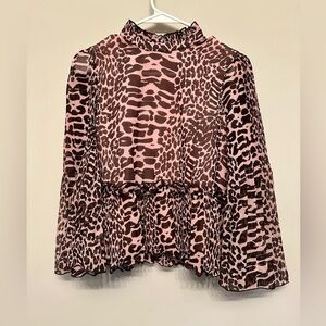 NWT GANNI Pink and Brown Animal Print Blouse Size 34 (4 US)